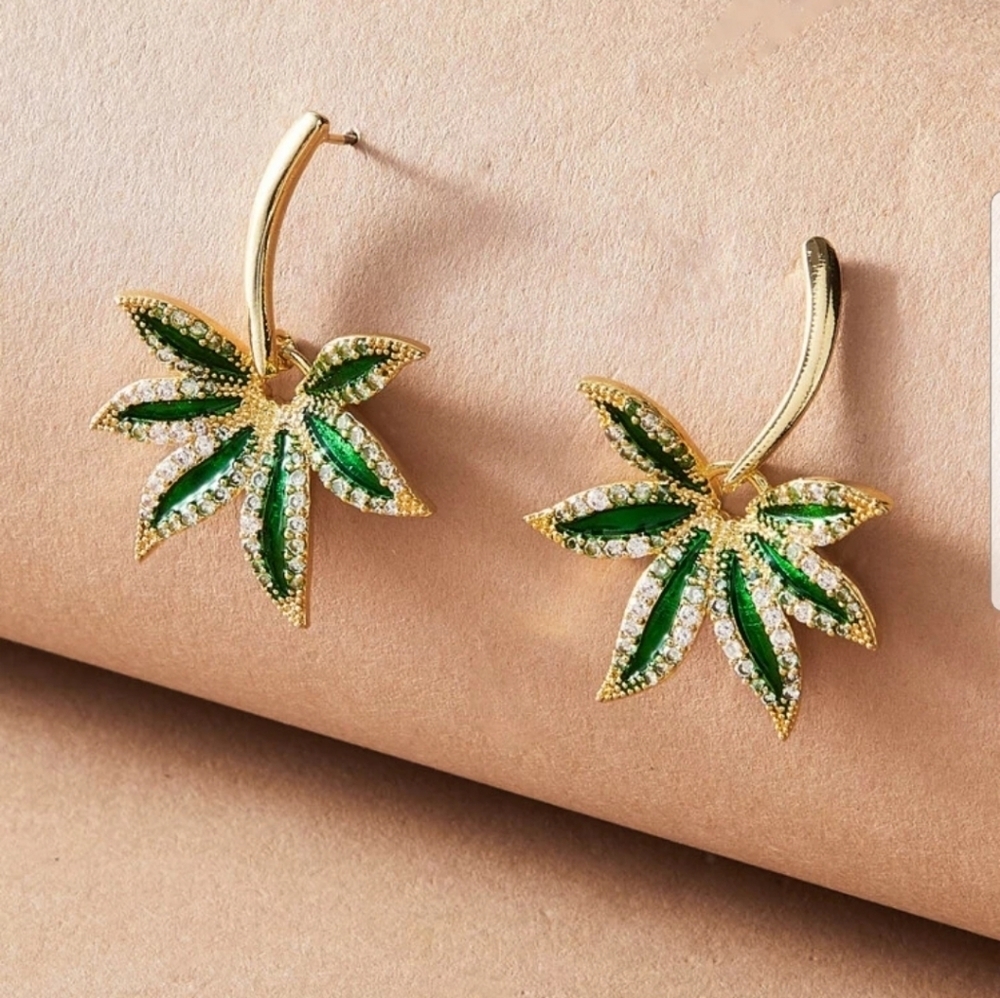 Rhinestone Leaf Drop Earrings